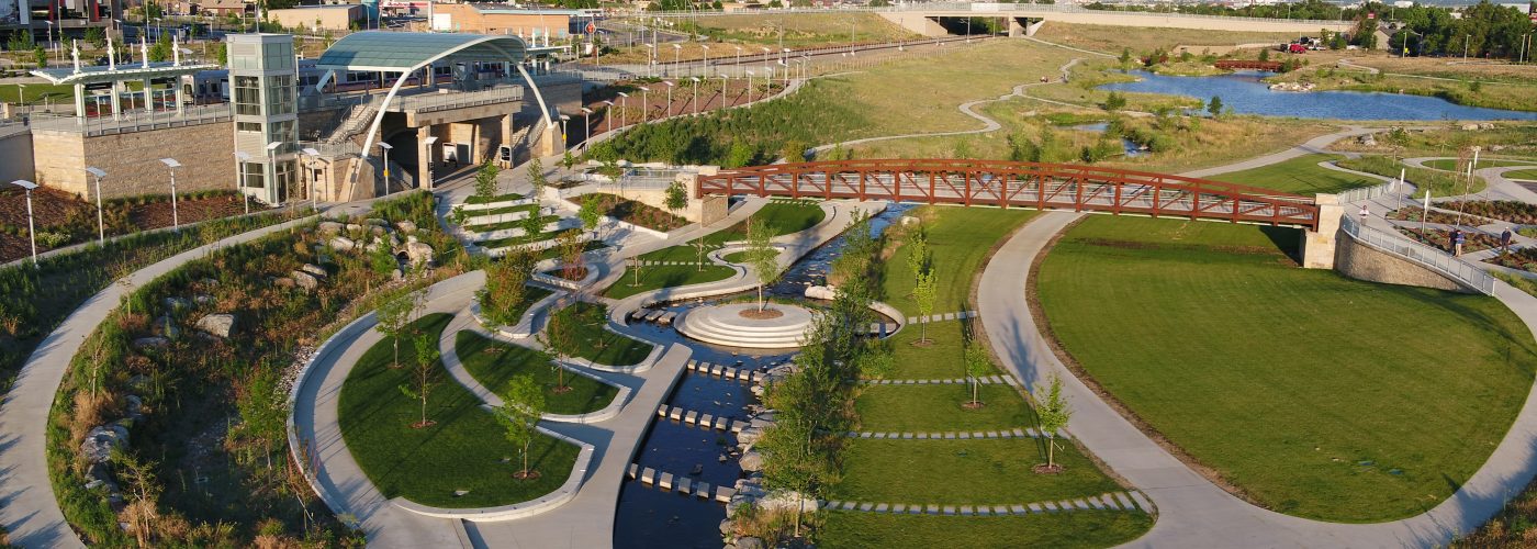 Park surrounding a river
